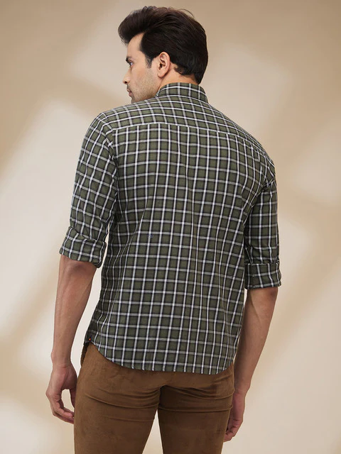 Park Avenue Men Green Checks Slim Fit Cotton Shirt - Image 4