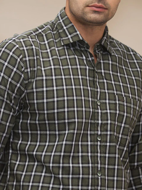Park Avenue Men Green Checks Slim Fit Cotton Shirt - Image 5