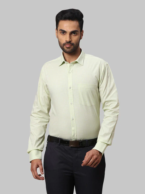 Park Avenue Men Green Checks Slim Fit Cotton Shirt