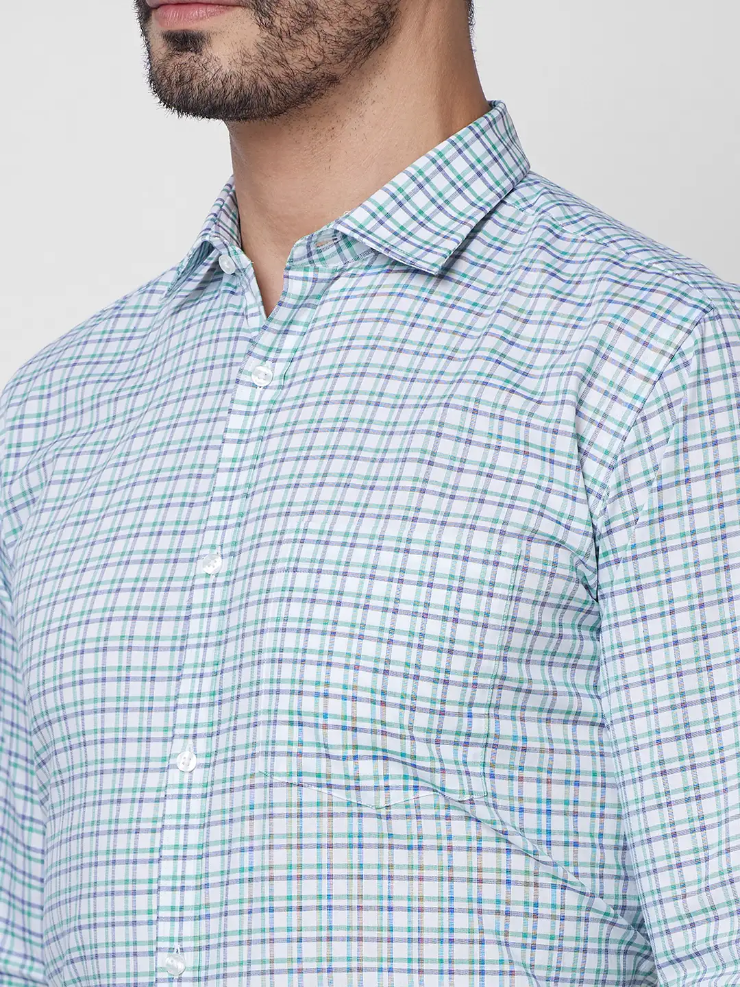 Park Avenue Men Green Checks Slim Fit Cotton Shirt - Image 6