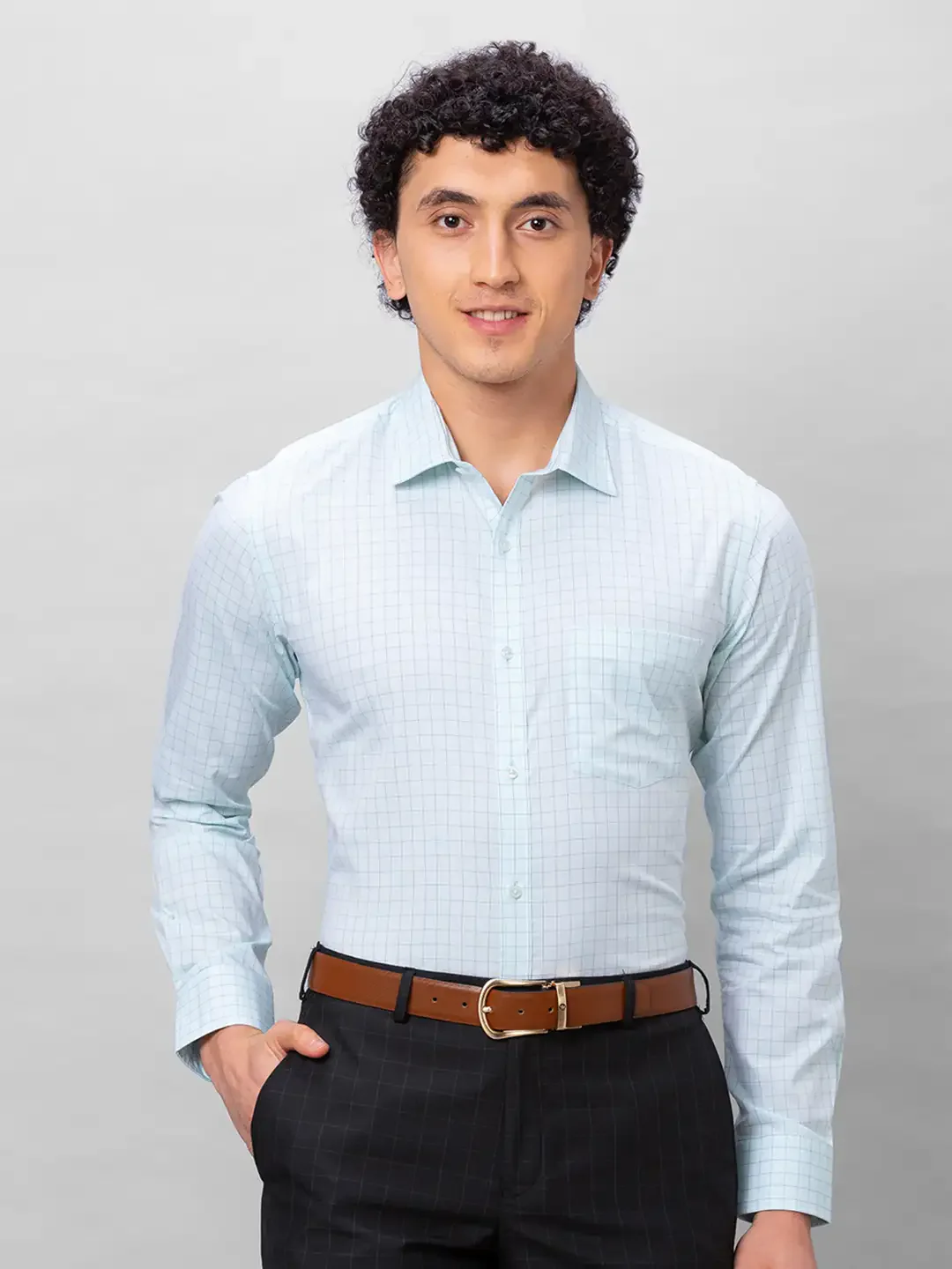 Park Avenue Men Green Checks Slim Fit Cotton Shirt