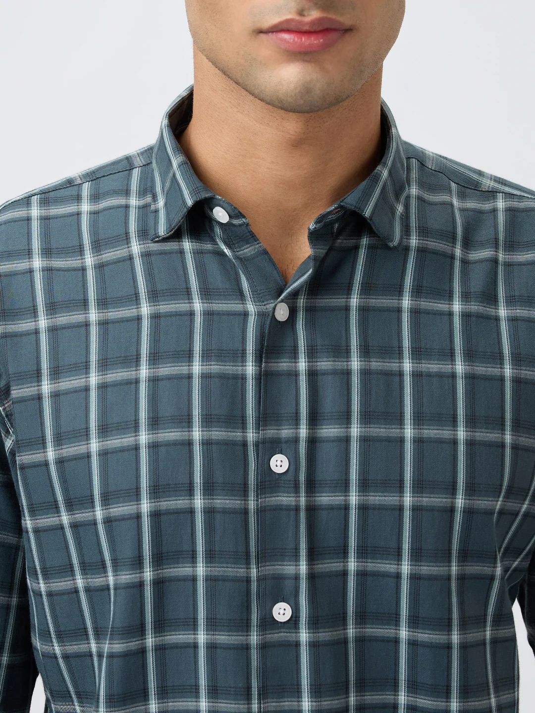 Park Avenue Men Green Checks Slim Fit Polyester Blend Casual Shirt - Image 7