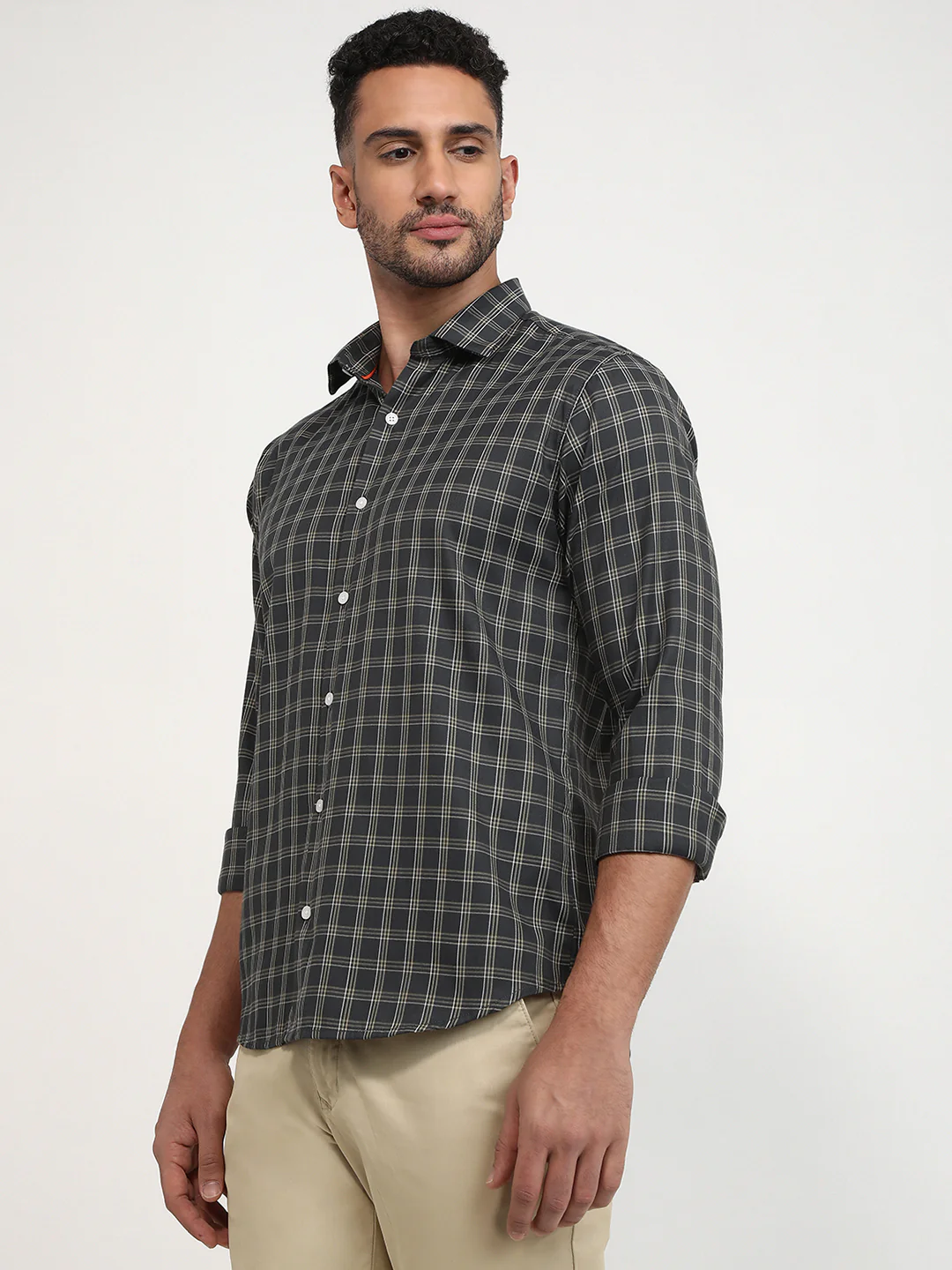 Park Avenue Men Green Checks Slim Fit Polyester Blend Casual Shirt - Image 2