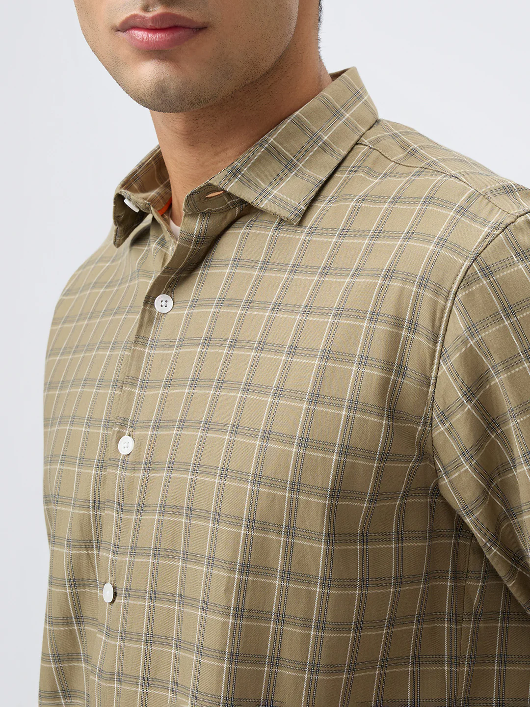 Park Avenue Men Green Checks Slim Fit Polyester Blend Casual Shirt - Image 7