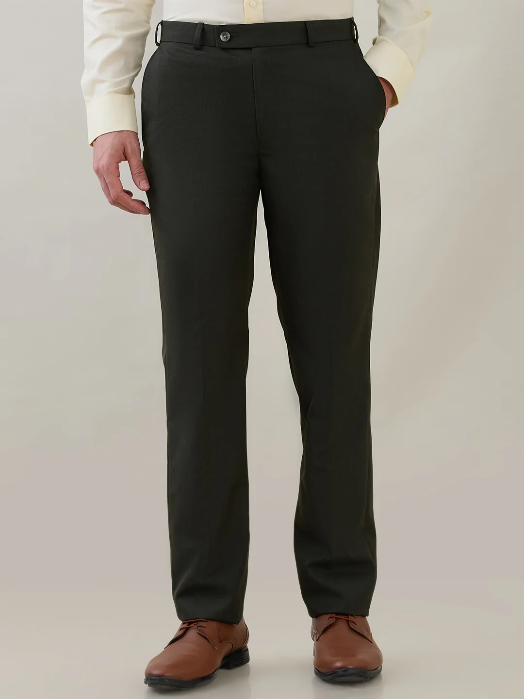 Park Avenue Men Green Checks Smart Fit Polyester Blend Trouser