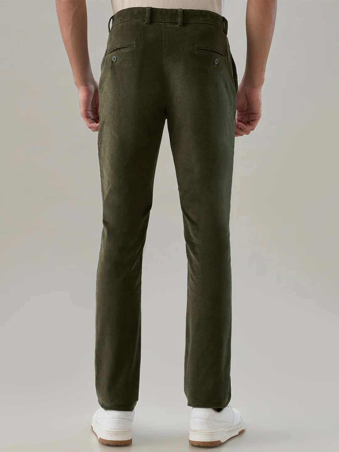 Park Avenue Men Green Corduroy Slim Fit Cotton Blend Trouser - Image 4