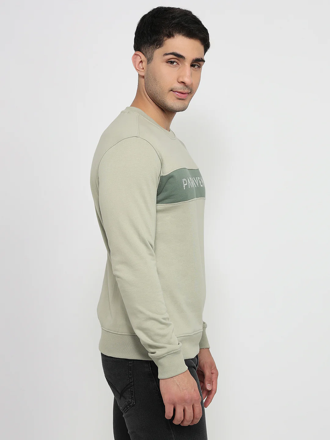 Park Avenue Men Green Cut & Sew Slim Fit Cotton Blend Sweatshirt - Image 3