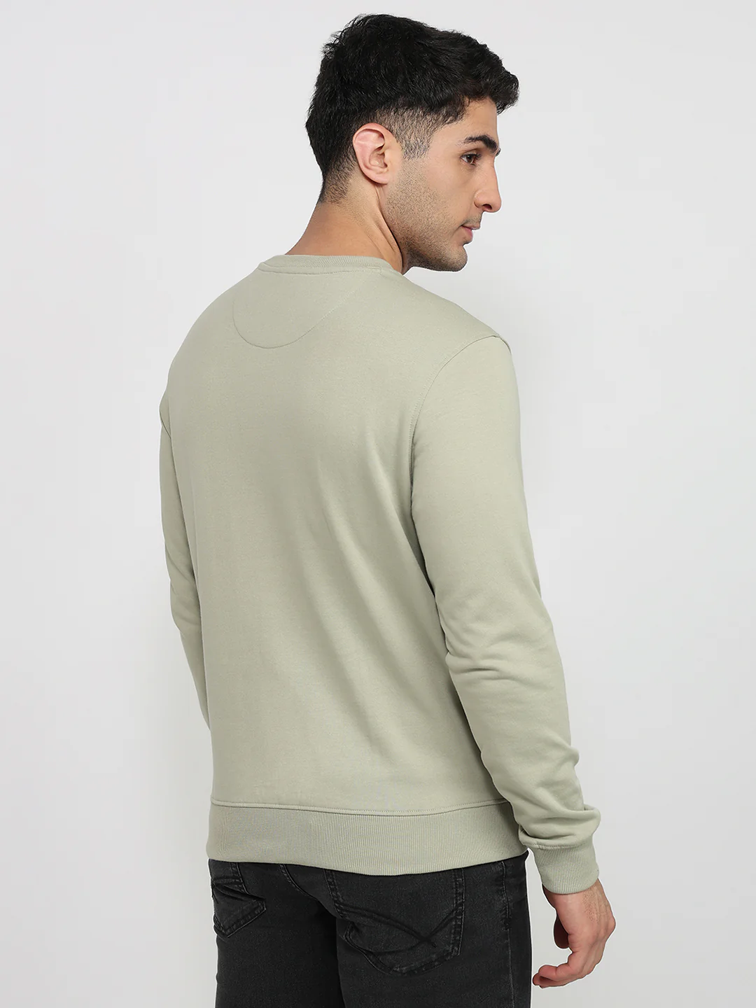 Park Avenue Men Green Cut & Sew Slim Fit Cotton Blend Sweatshirt - Image 4