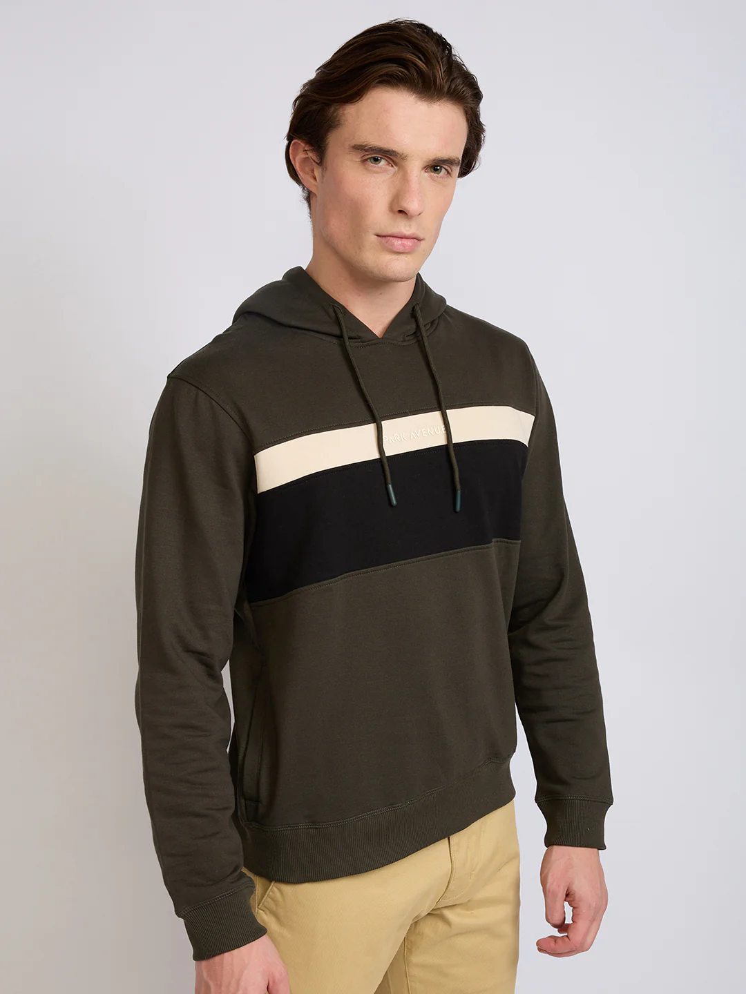 Park Avenue Men Green Cut & Sew Slim Fit Cotton Blend Sweatshirt - Image 2
