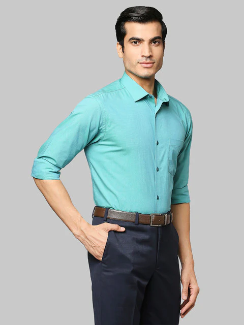 Park Avenue Men Green Fil-A-Fil Slim Fit Cotton Shirt - Image 2