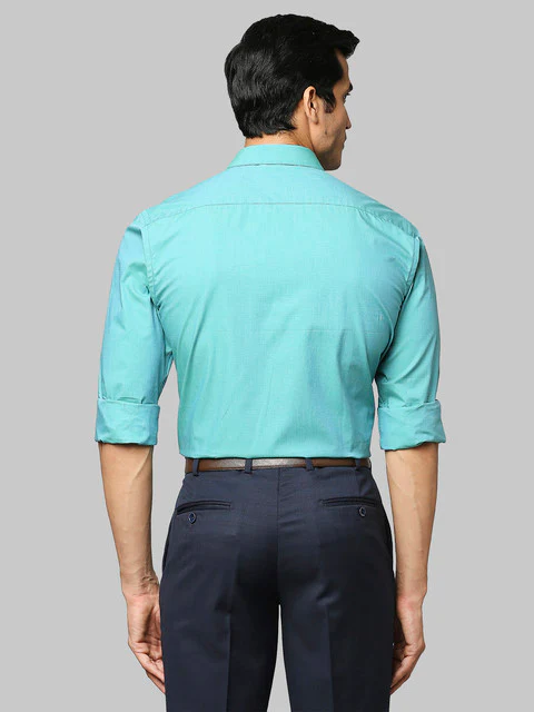 Park Avenue Men Green Fil-A-Fil Slim Fit Cotton Shirt - Image 4
