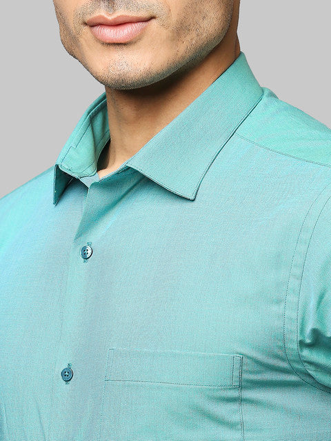 Park Avenue Men Green Fil-A-Fil Slim Fit Cotton Shirt - Image 6