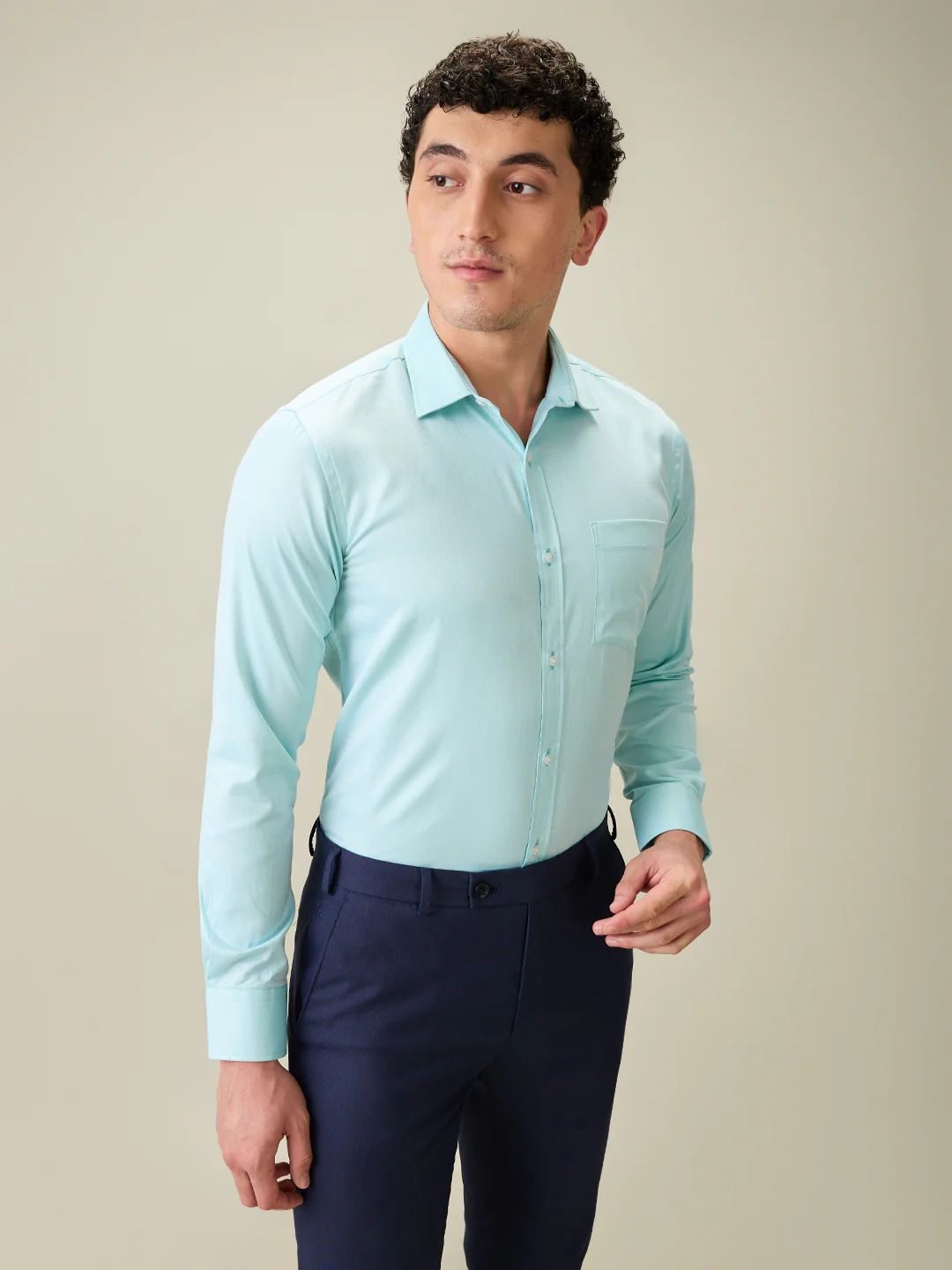 Park Avenue Men Green Herringbone Slim Fit Cotton Blend Shirt - Image 3