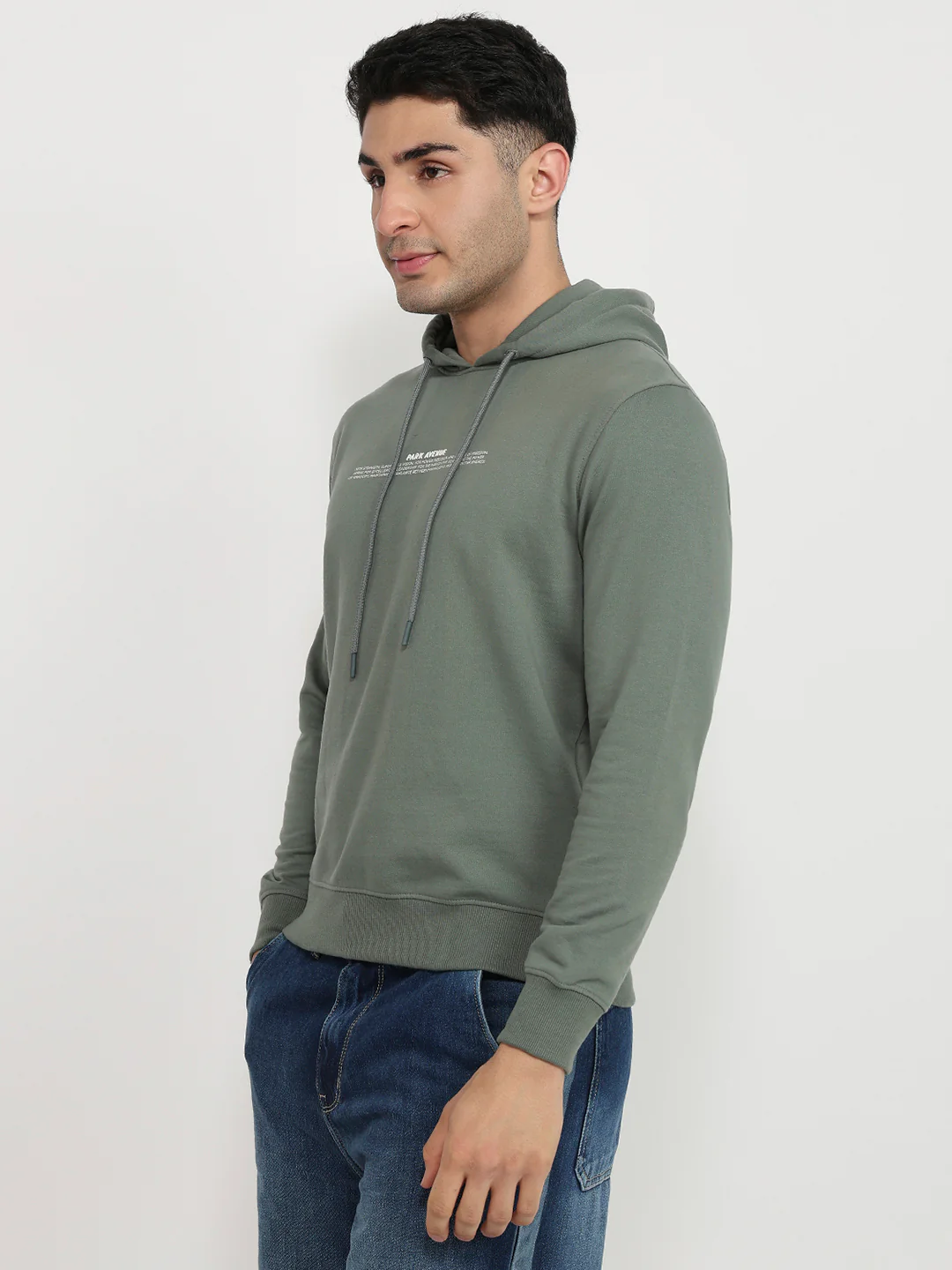 Park Avenue Men Green Print Slim Fit Cotton Blend Sweatshirt - Image 2