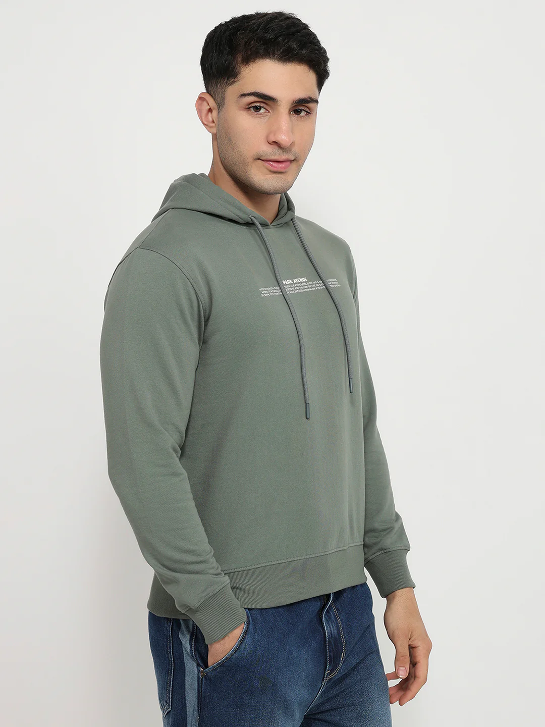 Park Avenue Men Green Print Slim Fit Cotton Blend Sweatshirt - Image 3