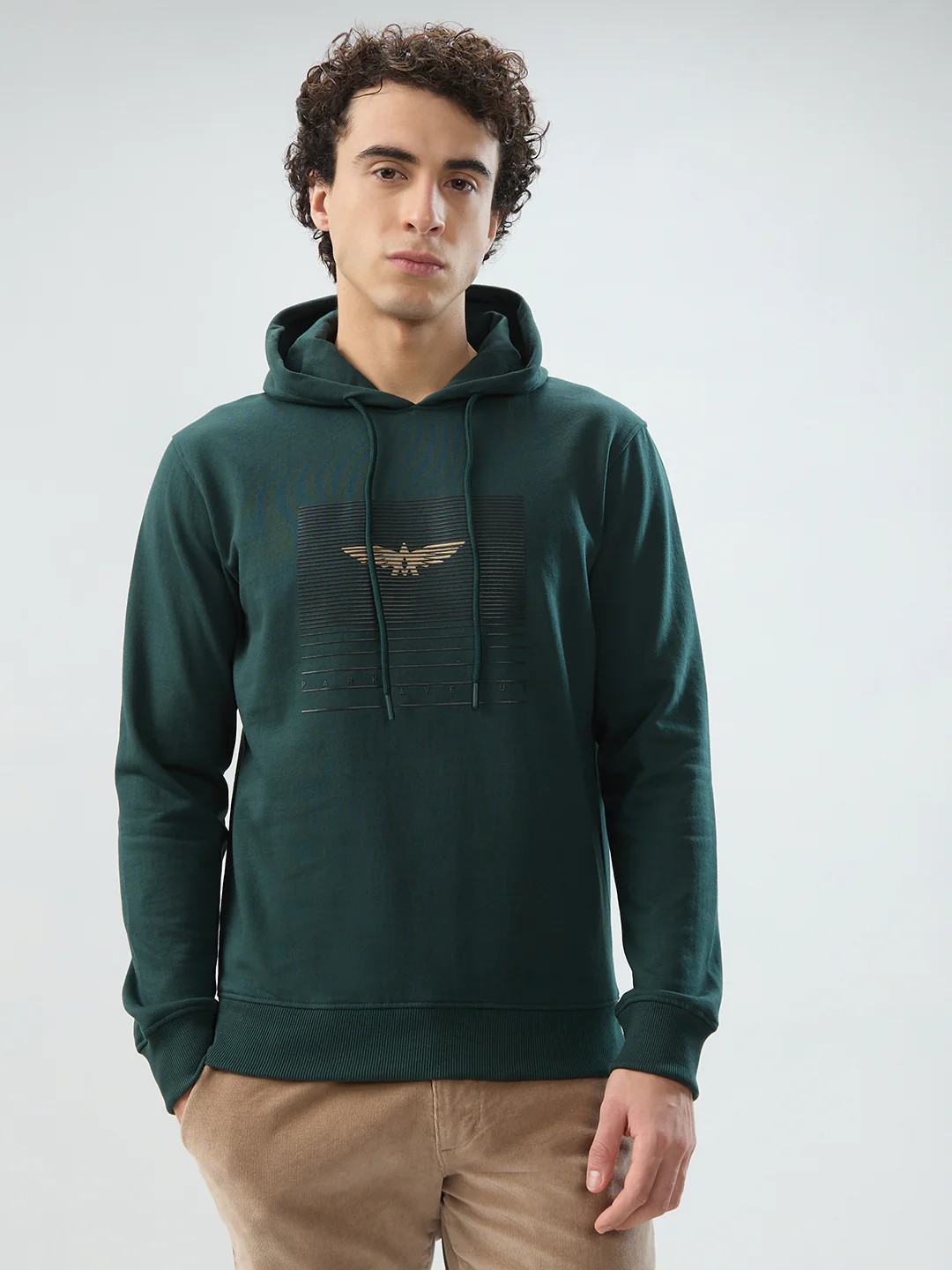 Park Avenue Men Green Print Slim Fit Cotton Blend Sweatshirt