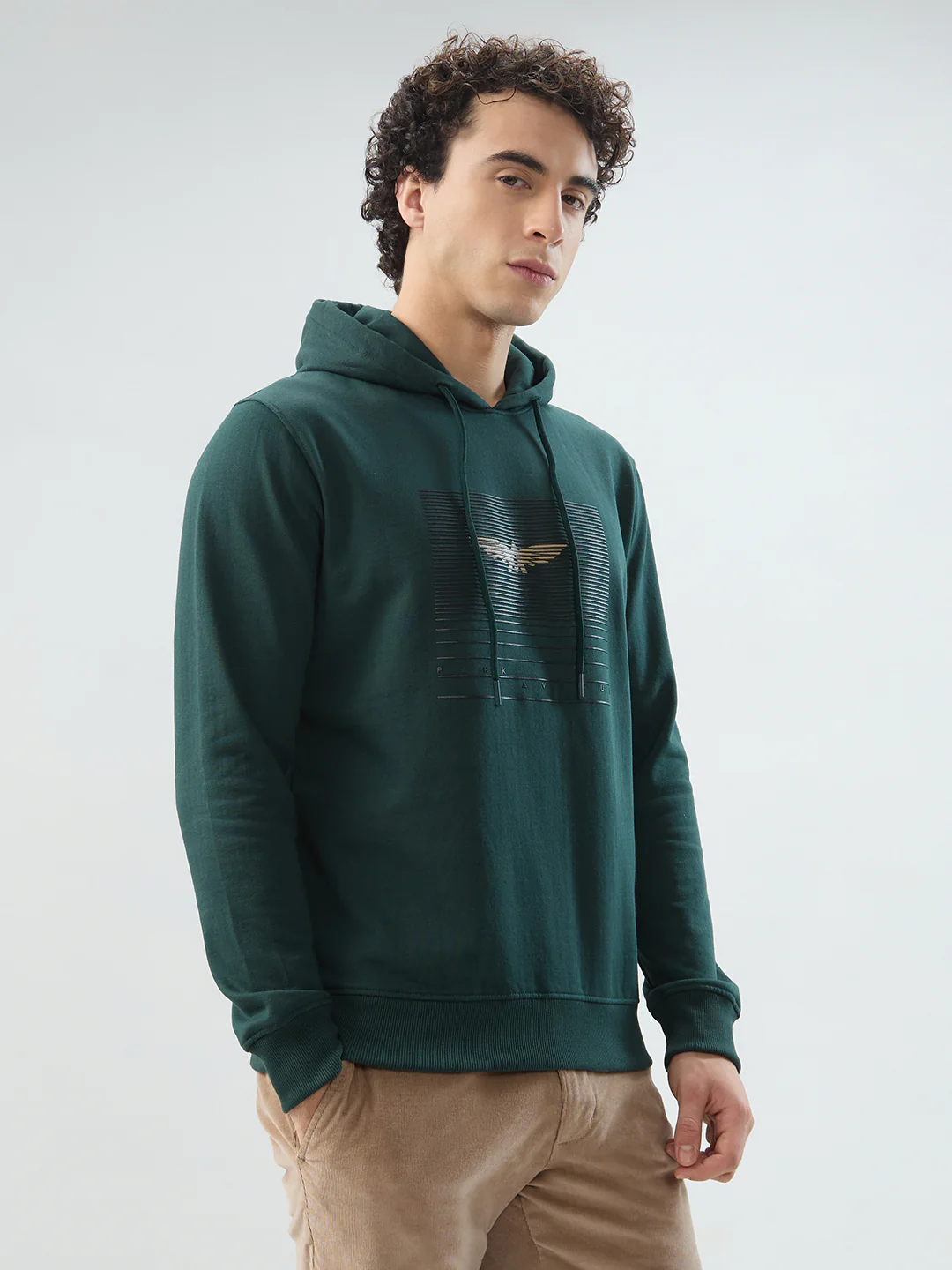 Park Avenue Men Green Print Slim Fit Cotton Blend Sweatshirt - Image 2