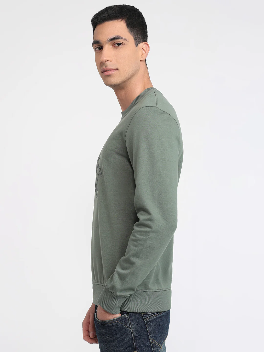 Park Avenue Men Green Print Slim Fit Cotton Blend Sweatshirt - Image 2