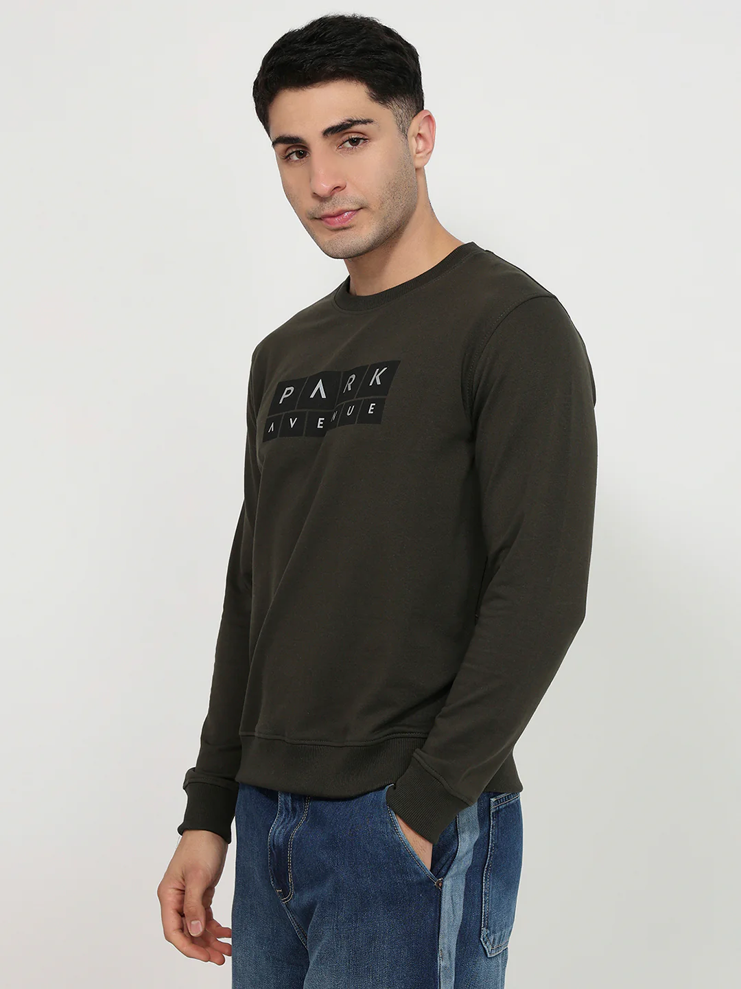 Park Avenue Men Green Print Slim Fit Cotton Blend Sweatshirt - Image 2