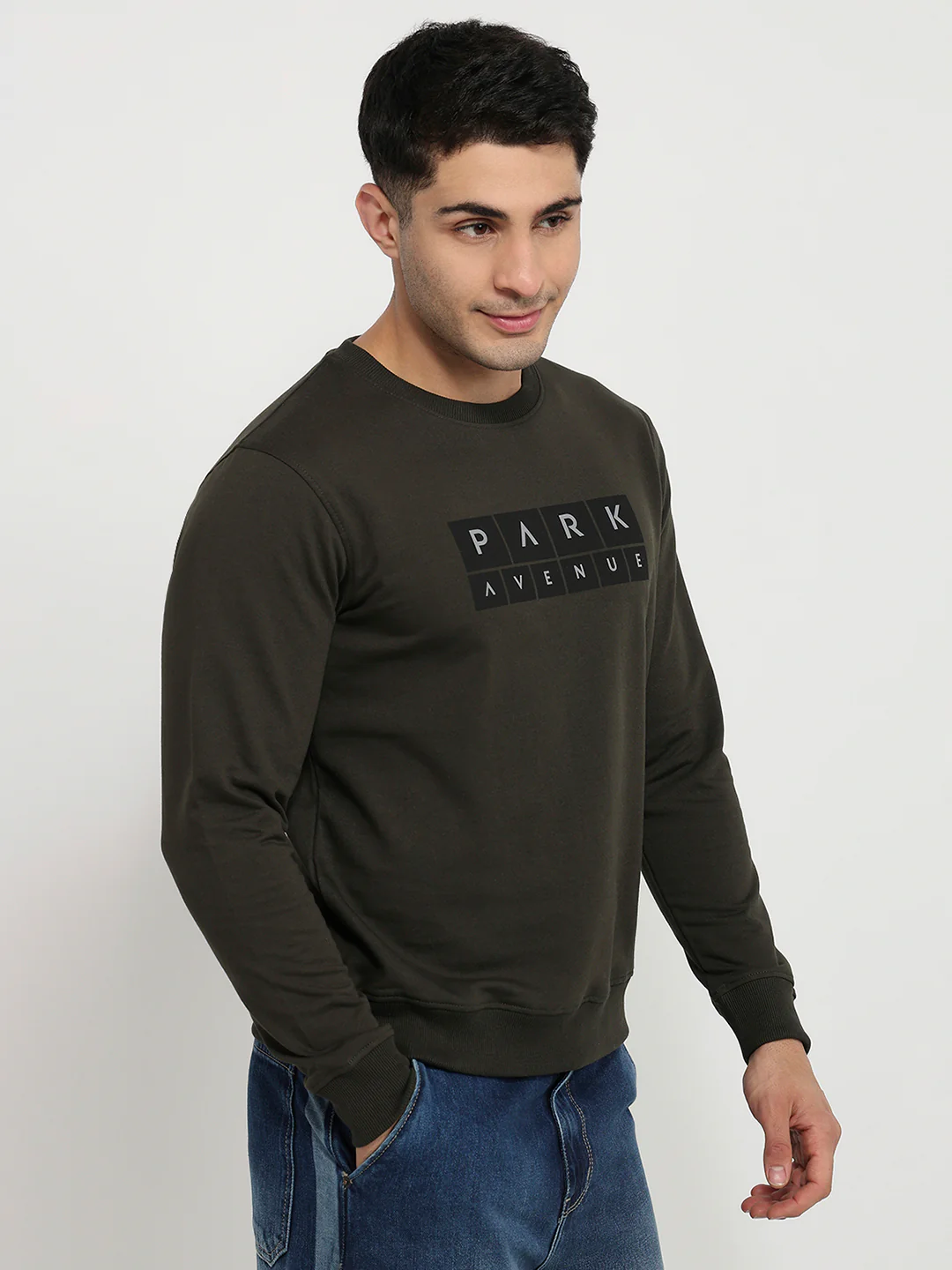 Park Avenue Men Green Print Slim Fit Cotton Blend Sweatshirt - Image 3