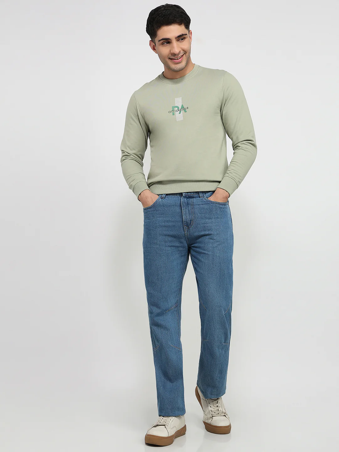 Park Avenue Men Green Print Slim Fit Cotton Blend Sweatshirt - Image 5