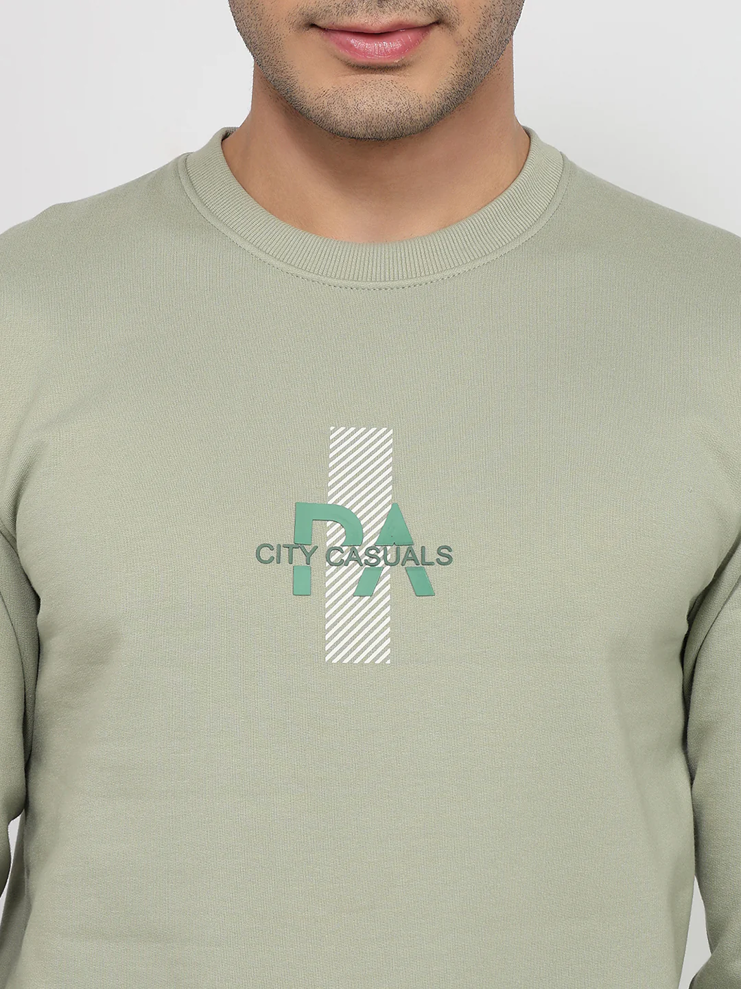 Park Avenue Men Green Print Slim Fit Cotton Blend Sweatshirt - Image 6