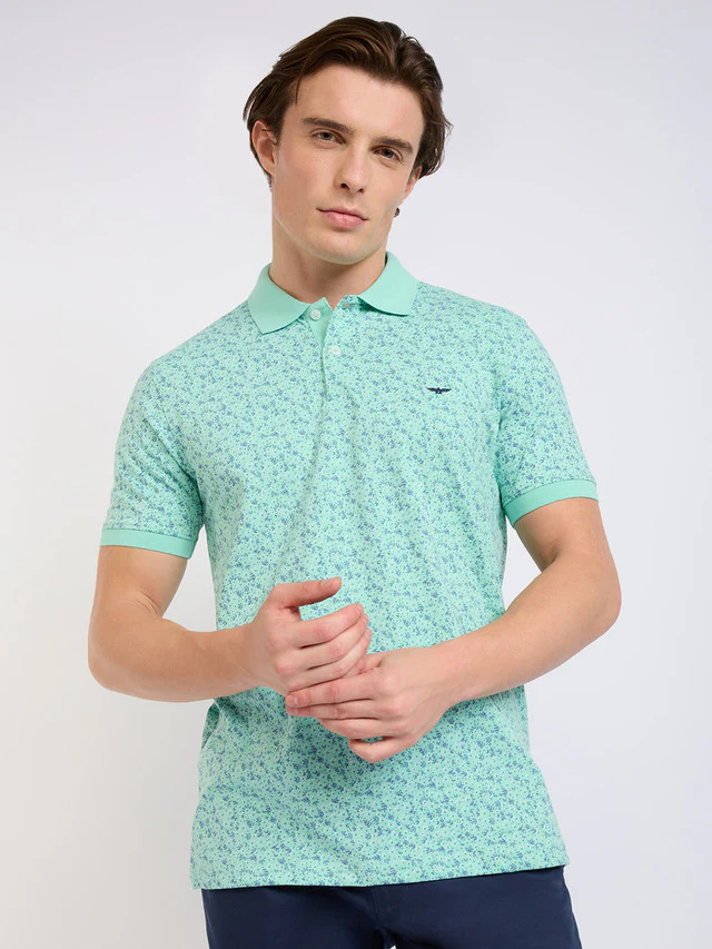 Park Avenue Men Green Print Slim Fit Cotton Blend T-Shirt