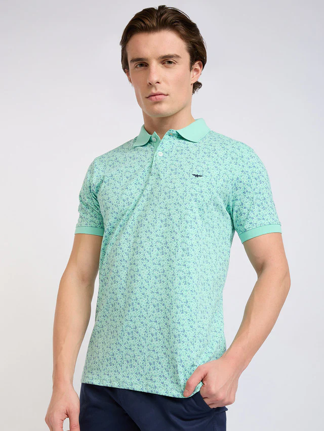 Park Avenue Men Green Print Slim Fit Cotton Blend T-Shirt - Image 3