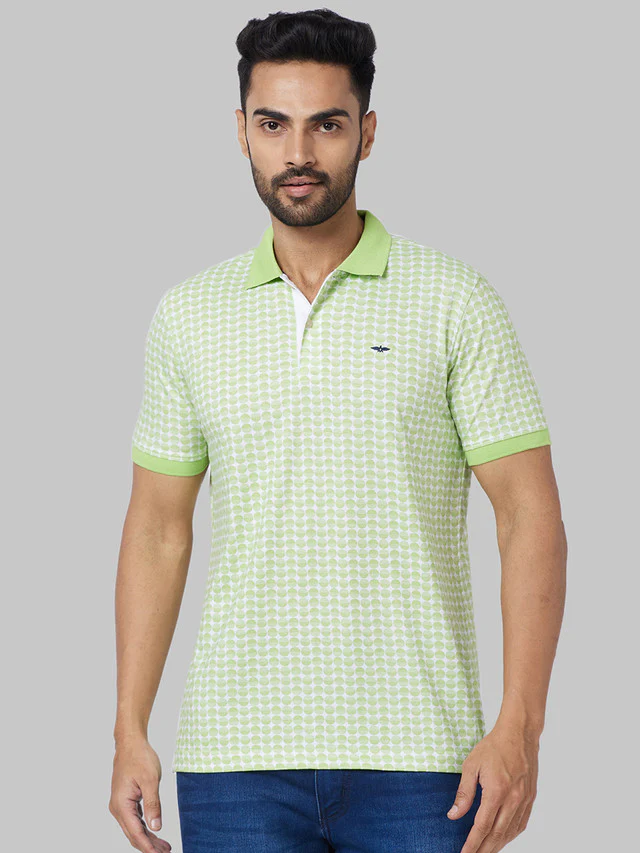 Park Avenue Men Green Print Slim Fit Cotton Blend T-Shirt