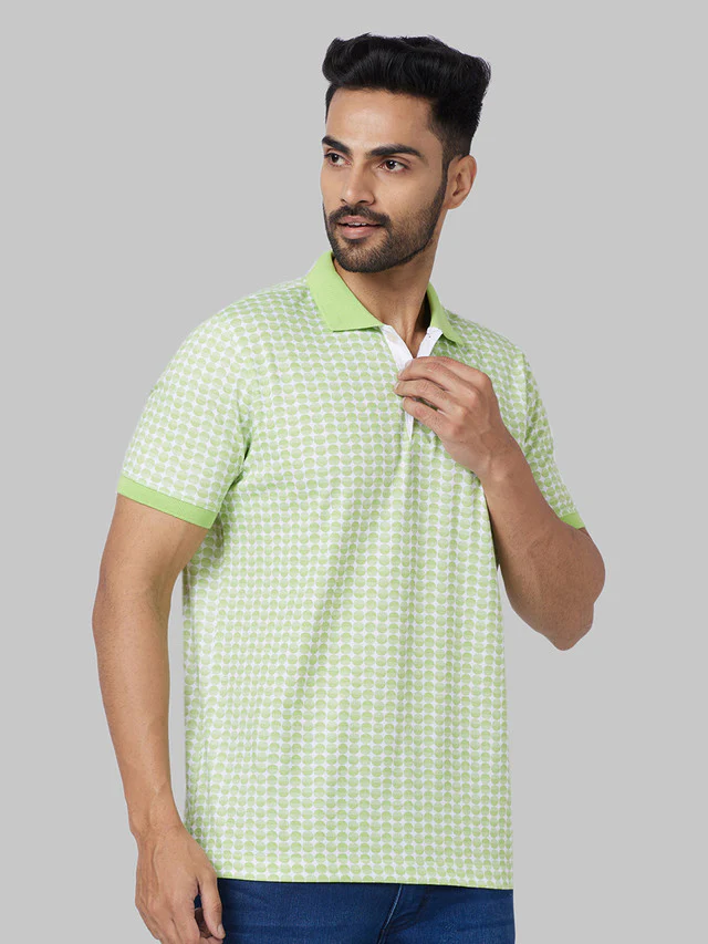 Park Avenue Men Green Print Slim Fit Cotton Blend T-Shirt - Image 2