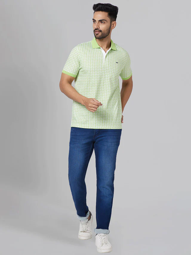 Park Avenue Men Green Print Slim Fit Cotton Blend T-Shirt - Image 6