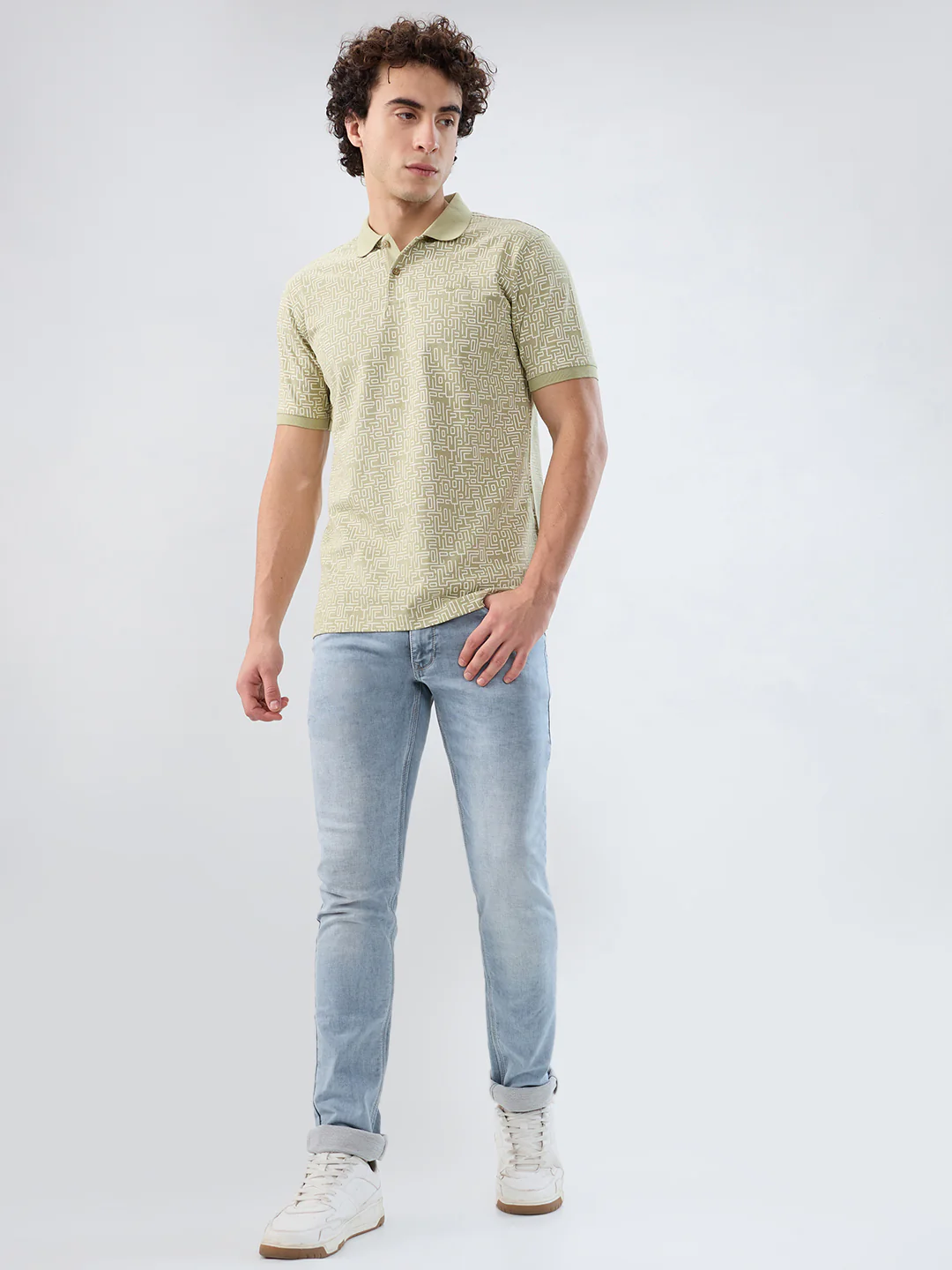 Park Avenue Men Green Print Slim Fit Cotton Blend T-shirt - Image 5