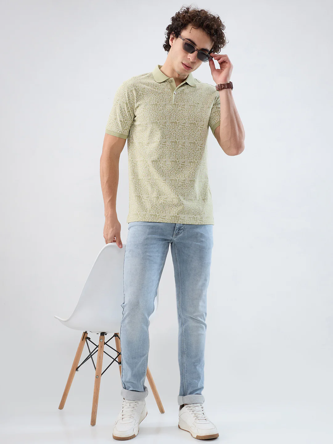 Park Avenue Men Green Print Slim Fit Cotton Blend T-shirt - Image 7