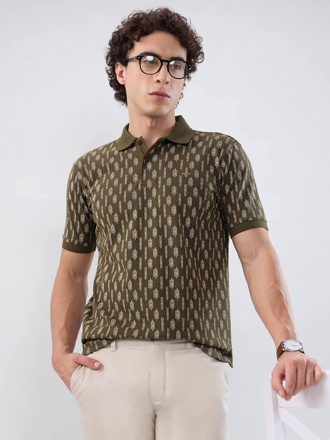 Park Avenue Men Green Print Slim Fit Cotton Blend T-shirt - Image 7