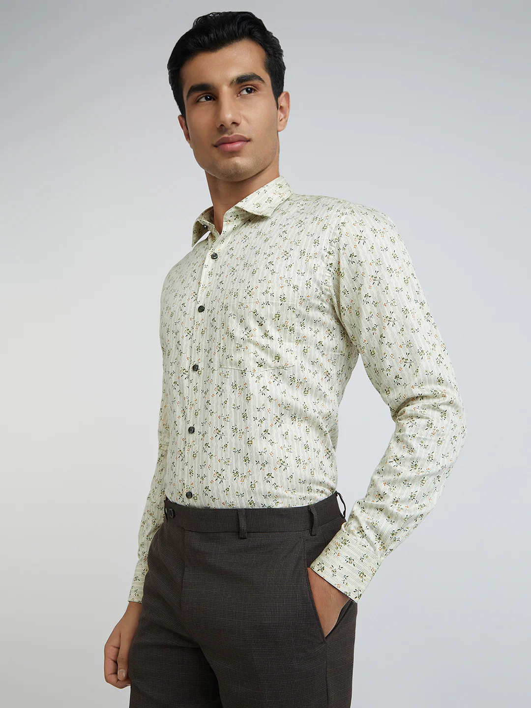 Park Avenue Men Green Print Slim Fit Cotton Formal Shirt - Image 3
