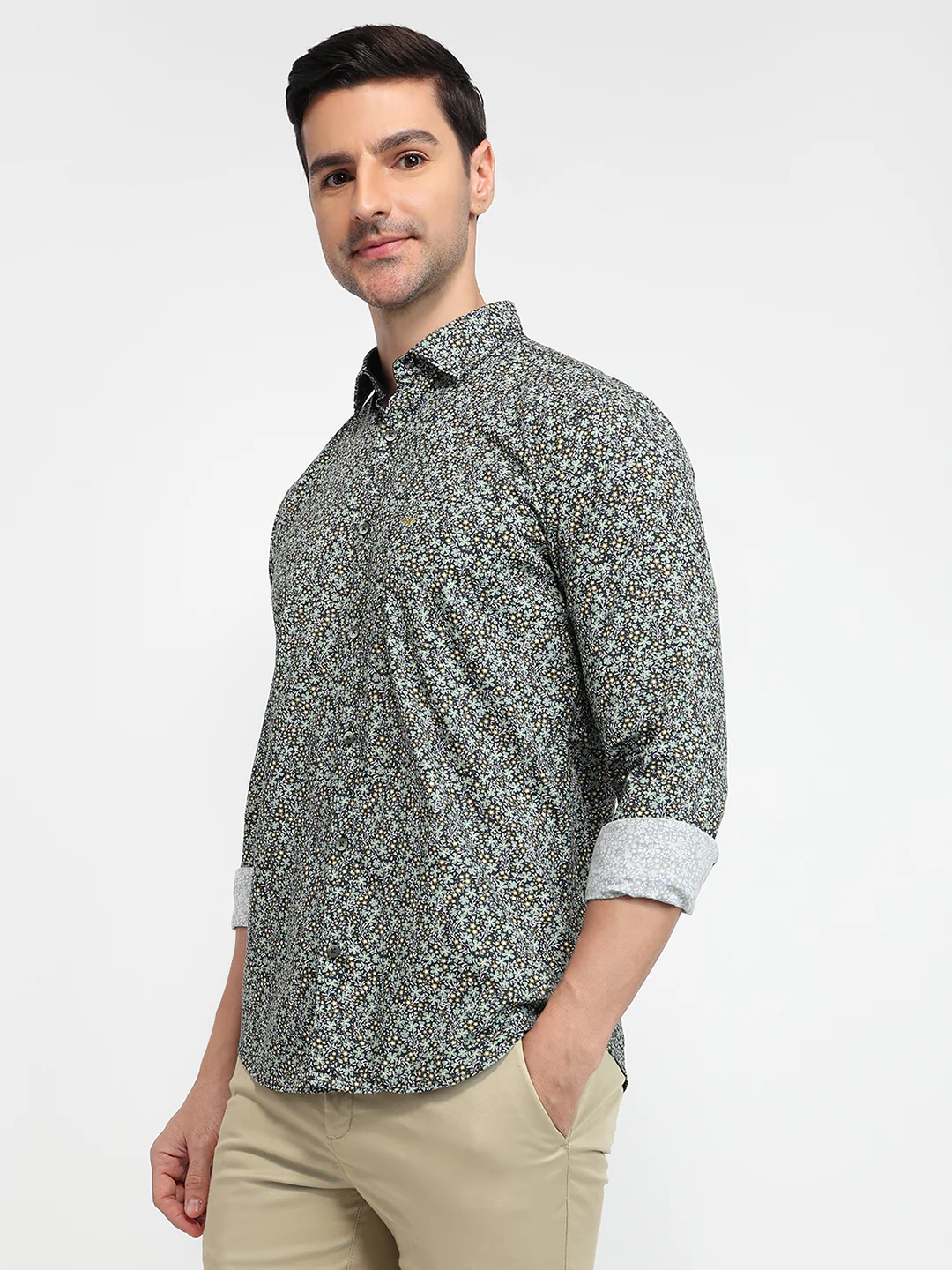 Park Avenue Men Green Print Slim Fit Cotton Shirt - Image 2