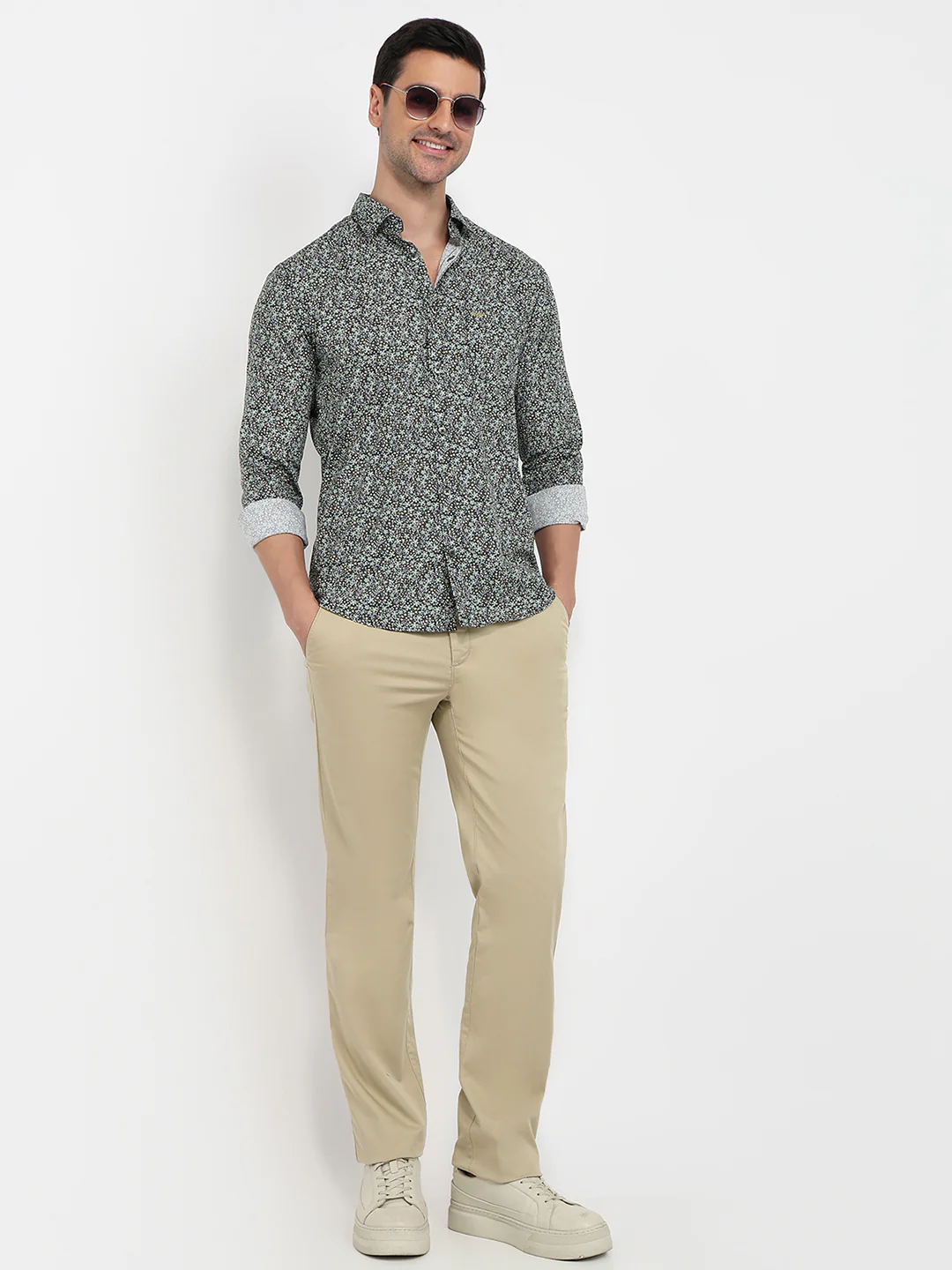 Park Avenue Men Green Print Slim Fit Cotton Shirt - Image 5