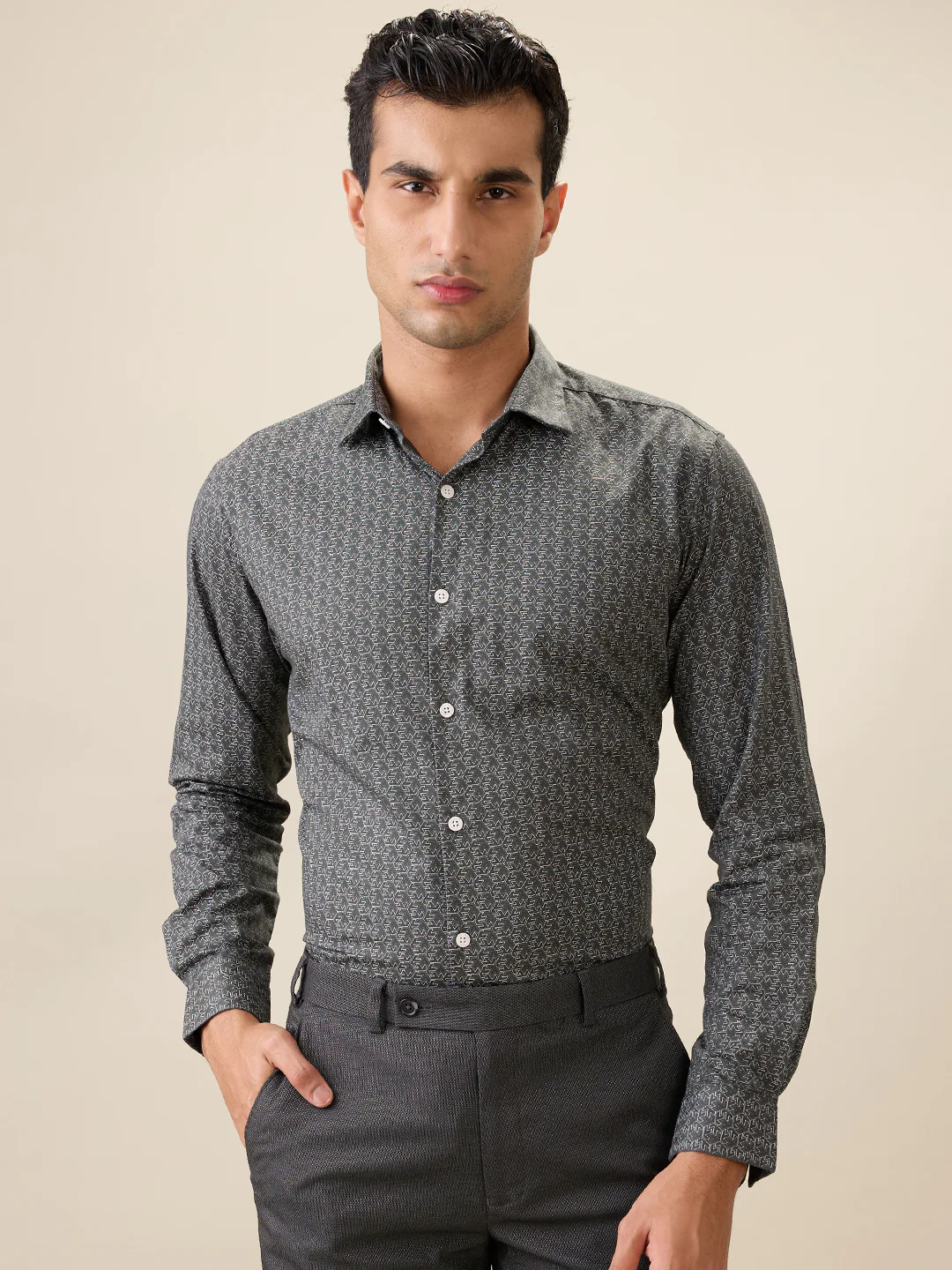 Park Avenue Men Green Print Slim Fit Cotton Shirt