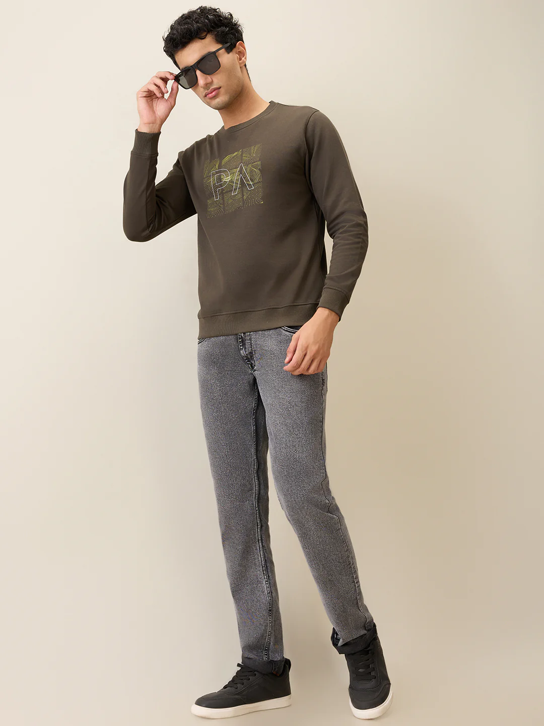 Park Avenue Men Green Printed Slim Fit Cotton Blend Round Neck Collar Sweatshirt - Image 6