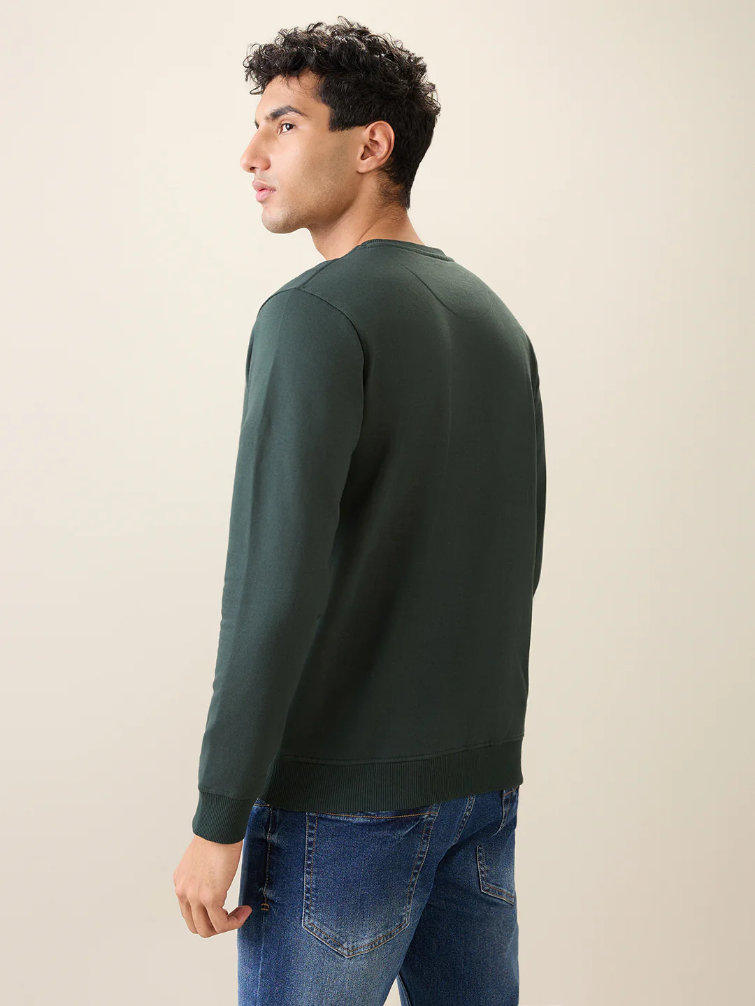 Park Avenue Men Green Printed Slim Fit Cotton Blend Round Neck Collar Sweatshirt - Image 4