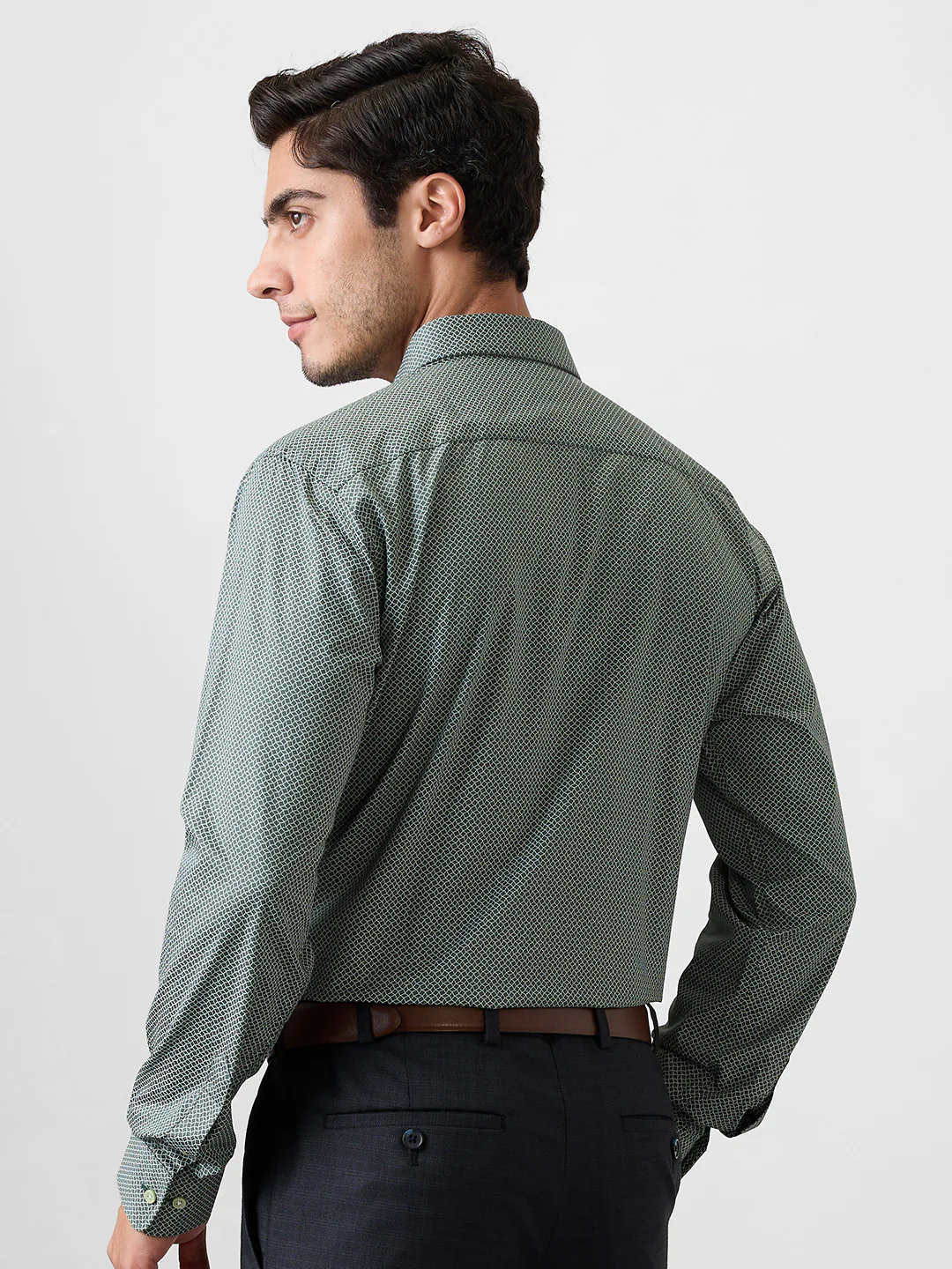 Park Avenue Men Green Printed Slim Fit Cotton Blend Shirt - Image 4