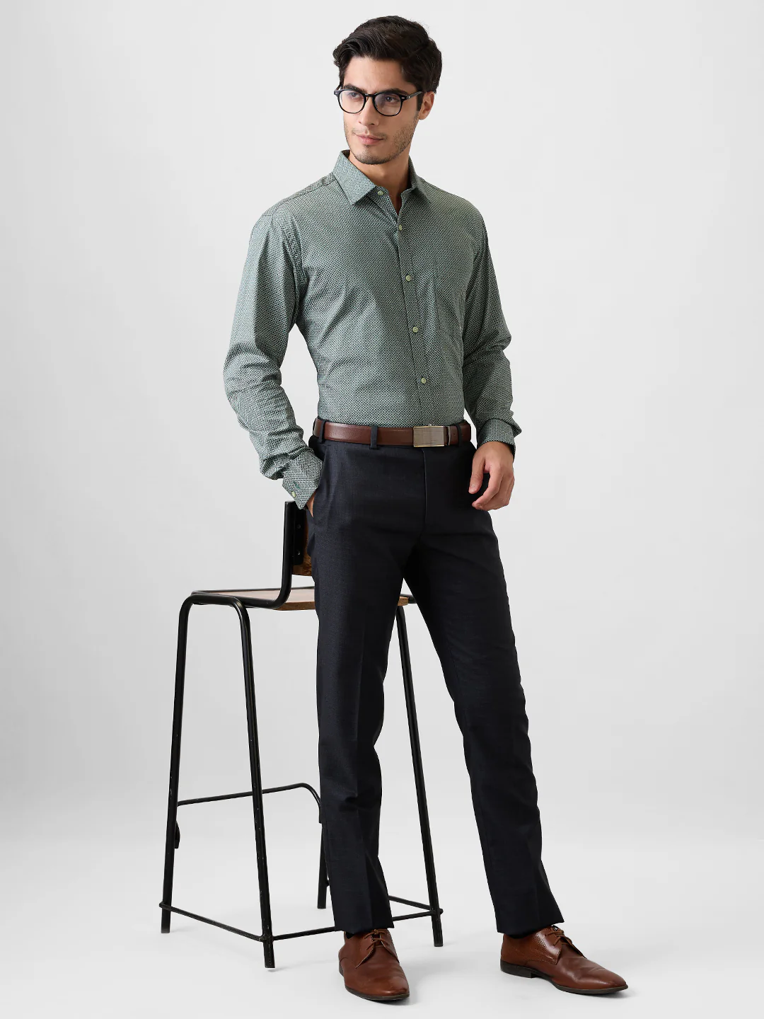 Park Avenue Men Green Printed Slim Fit Cotton Blend Shirt - Image 5