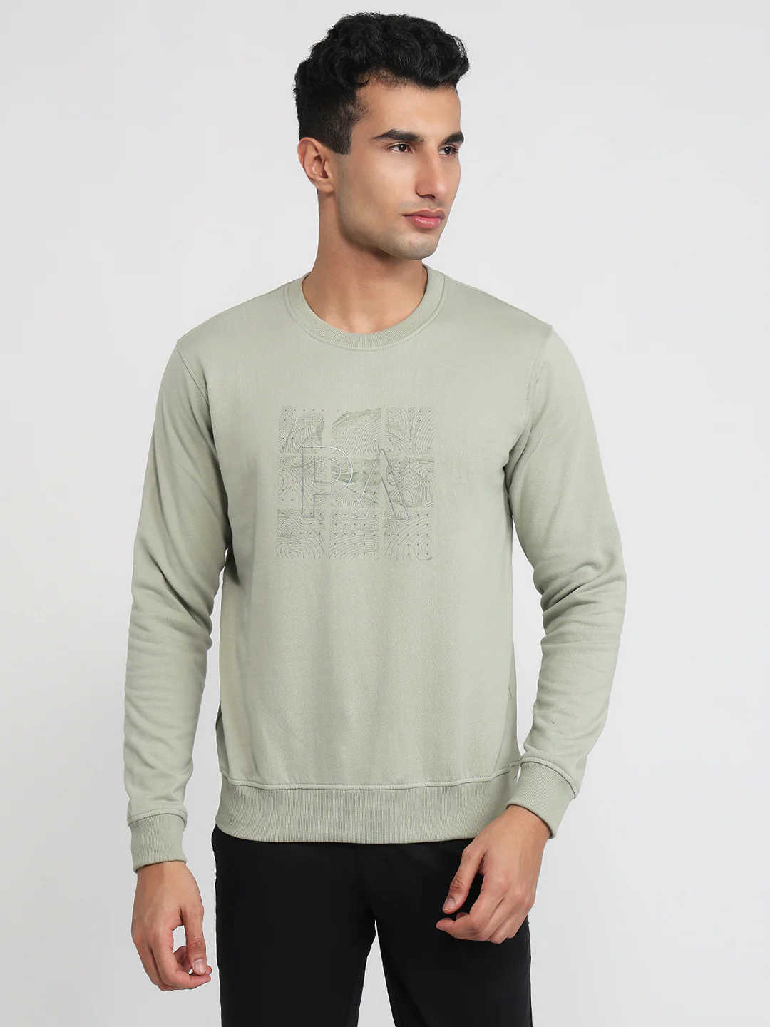 Park Avenue Men Green Printed Slim Fit Cotton Blend Sweatshirt