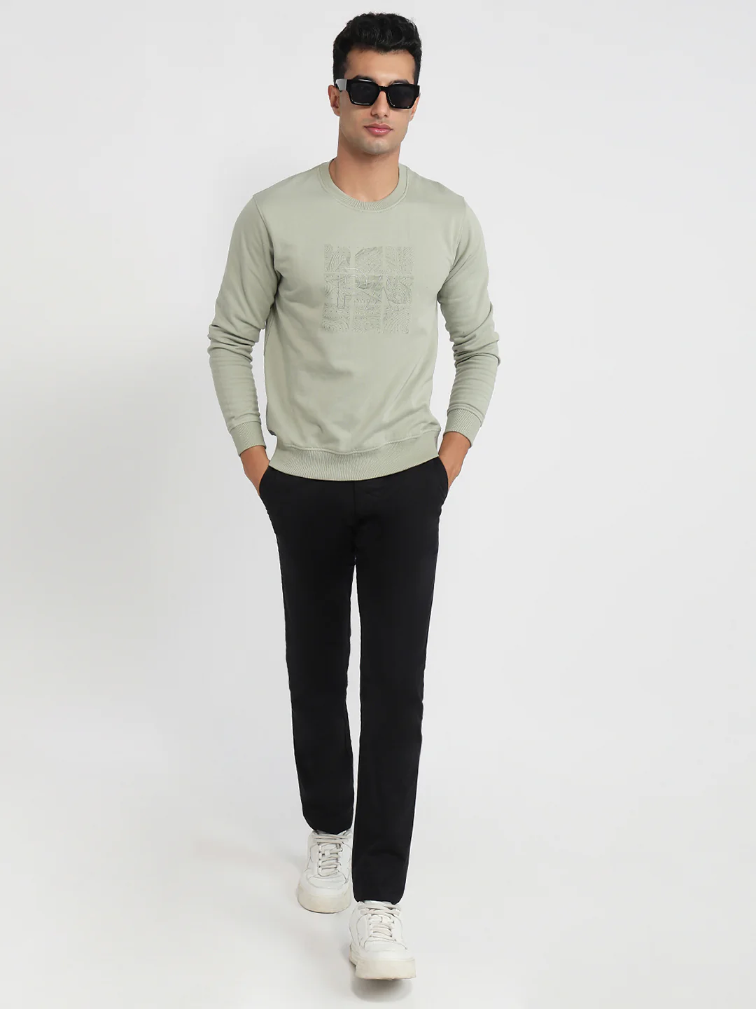 Park Avenue Men Green Printed Slim Fit Cotton Blend Sweatshirt - Image 5