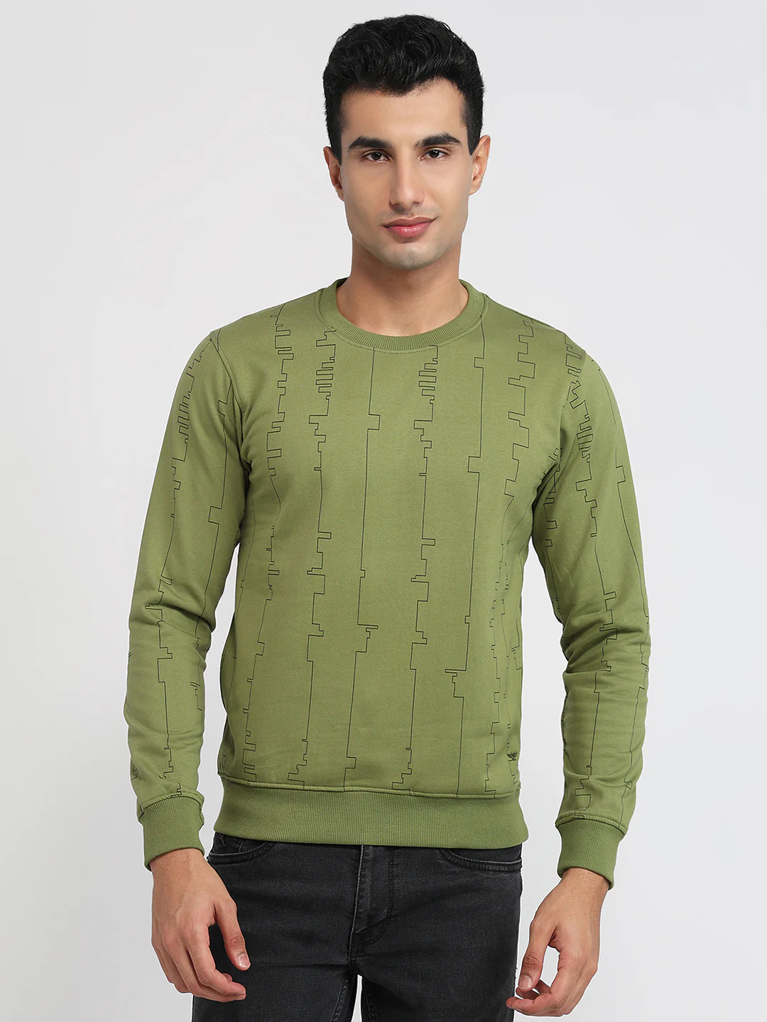 Park Avenue Men Green Printed Slim Fit Cotton Blend Sweatshirt