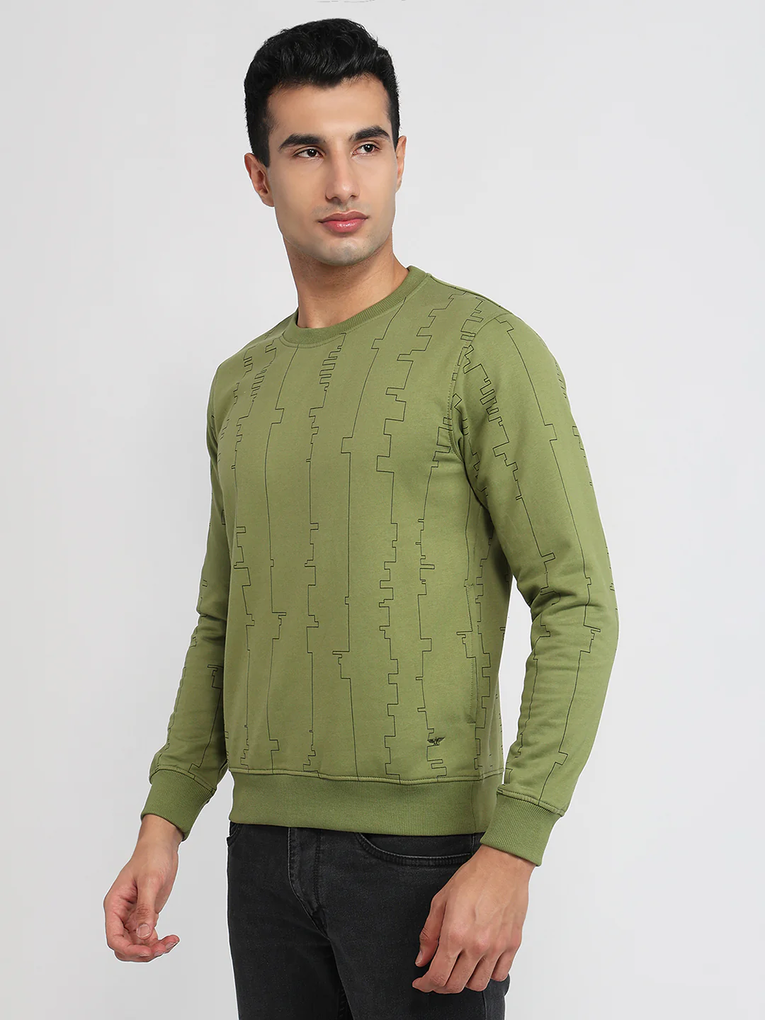 Park Avenue Men Green Printed Slim Fit Cotton Blend Sweatshirt - Image 3