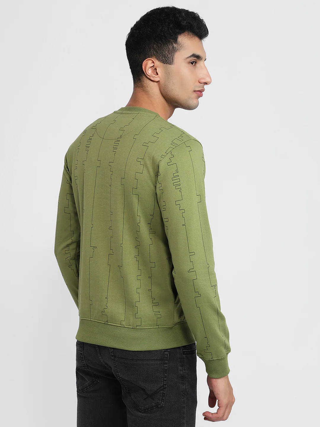 Park Avenue Men Green Printed Slim Fit Cotton Blend Sweatshirt - Image 4