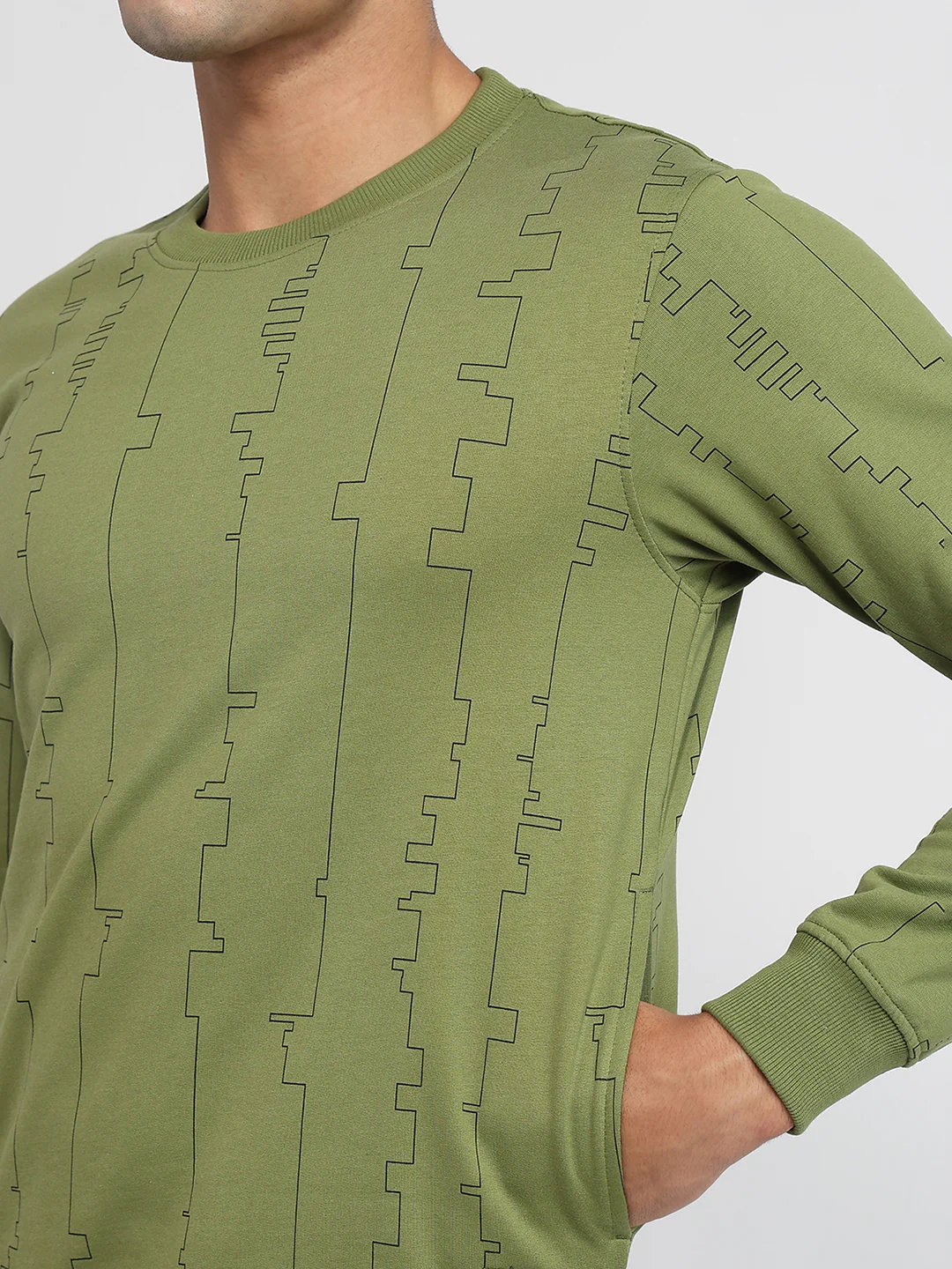 Park Avenue Men Green Printed Slim Fit Cotton Blend Sweatshirt - Image 6