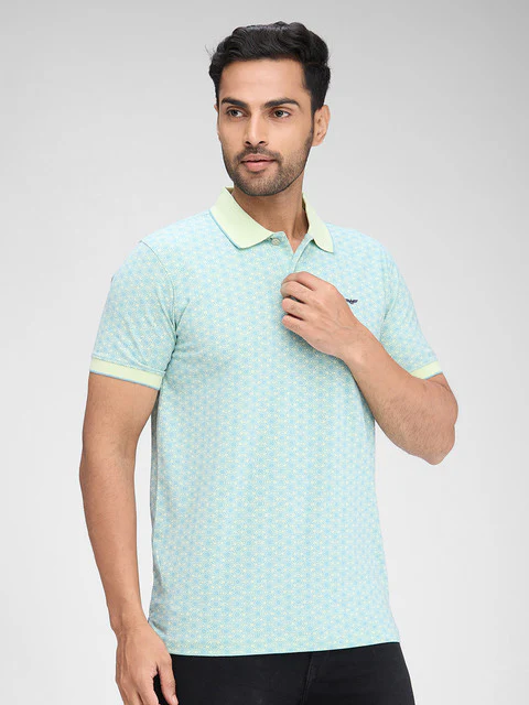 Park Avenue Men Green Printed Slim Fit Cotton Blend T-Shirt - Image 2