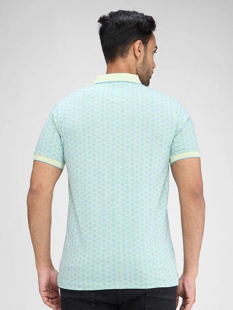 Park Avenue Men Green Printed Slim Fit Cotton Blend T-Shirt - Image 5